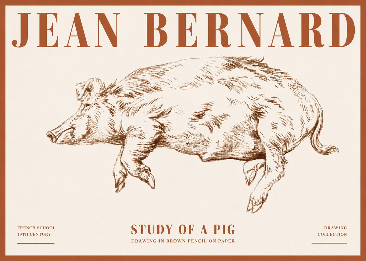 Jean Bernard Study of a Pig II No4 - Plakat