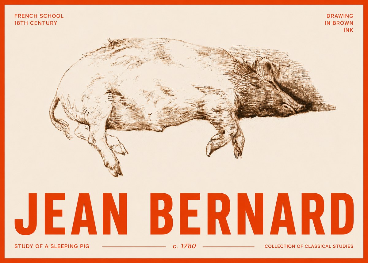 Jean Bernard Study of a Sleeping Pig No5 - Plakat