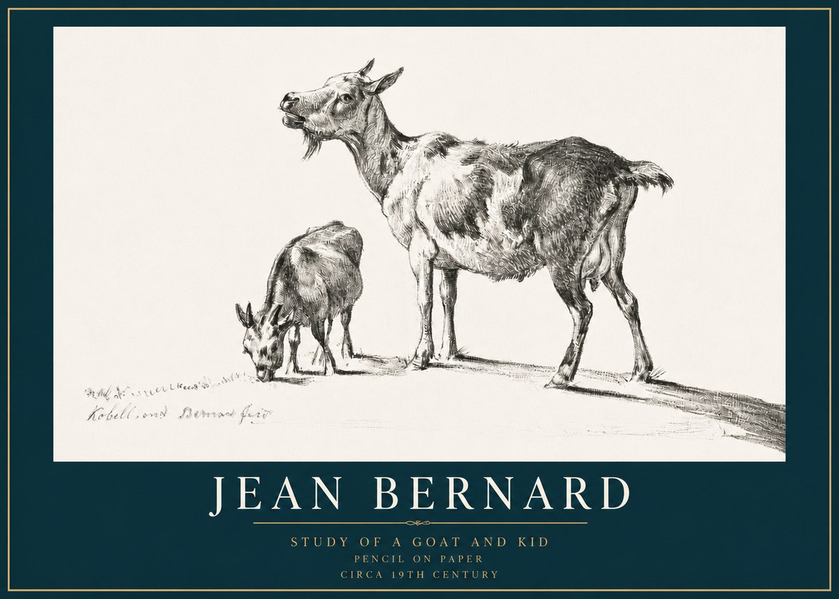 Jean Bernard Study of a Goat and Kid No3 - Plakat