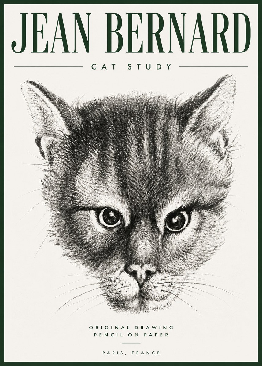 Jean Bernard Cat Study. Original Drawing No5 - Plakat