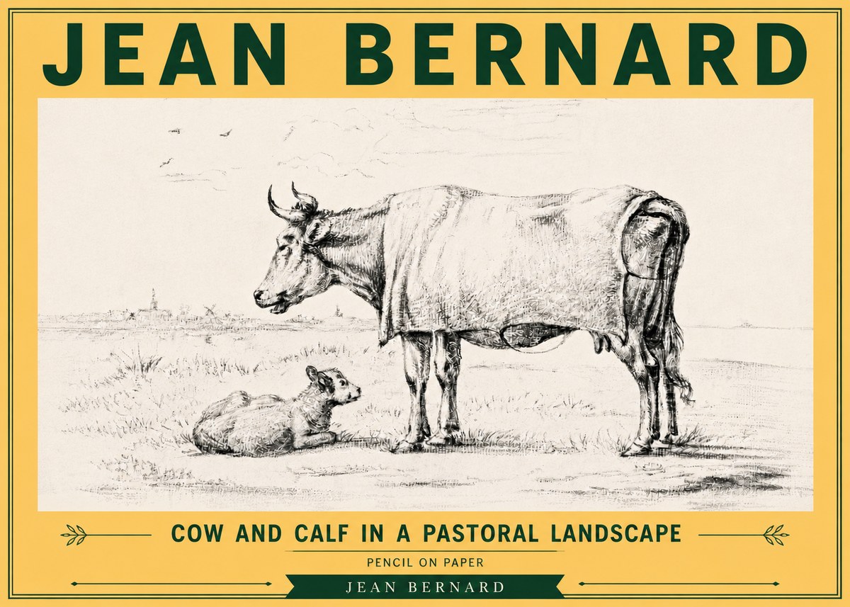Jean Bernard Cow and Calf in a Pastoral Landscape No6 - Plakat