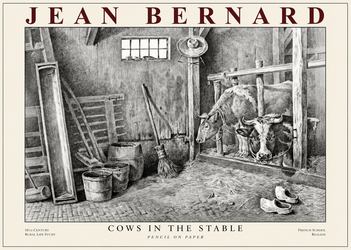 Jean Bernard Cows in the Stable No1 - Plakat