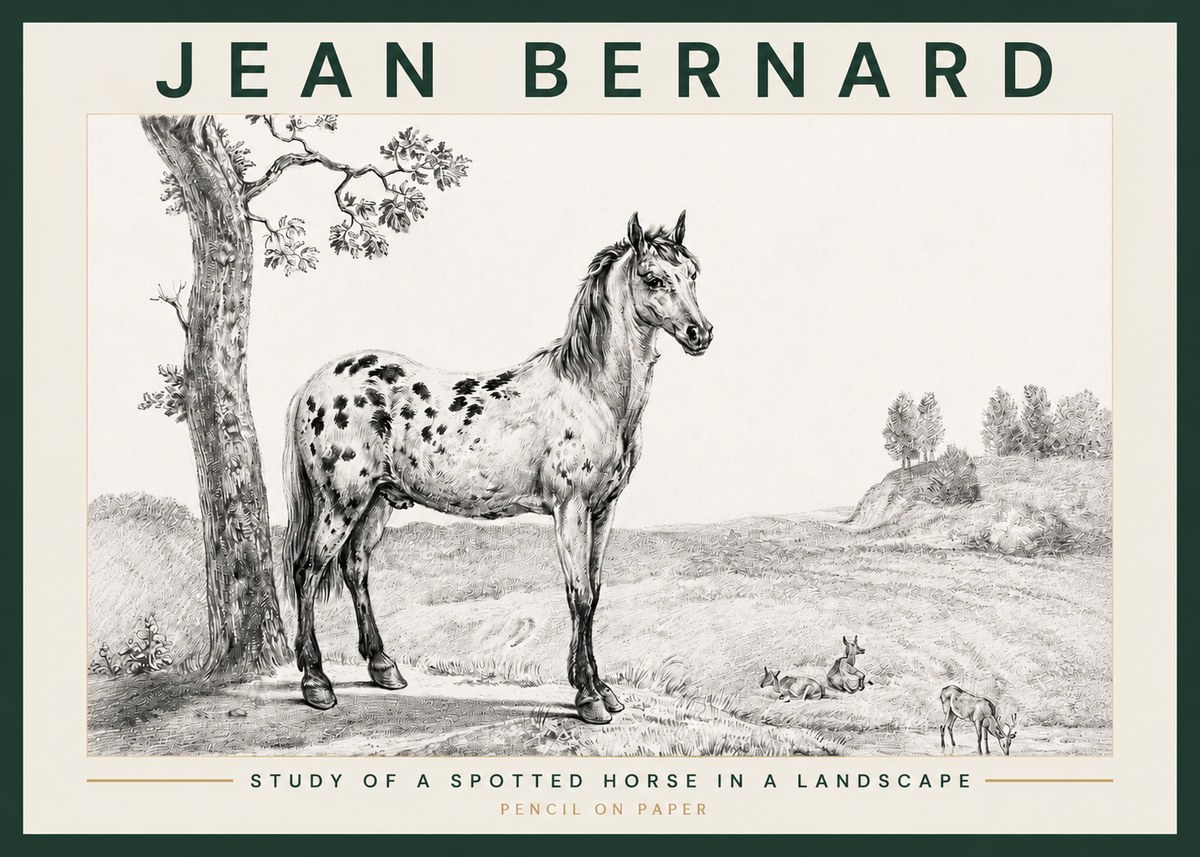 Jean Bernard Study of a Spotted Horse in a Landscape No3 - Plakat