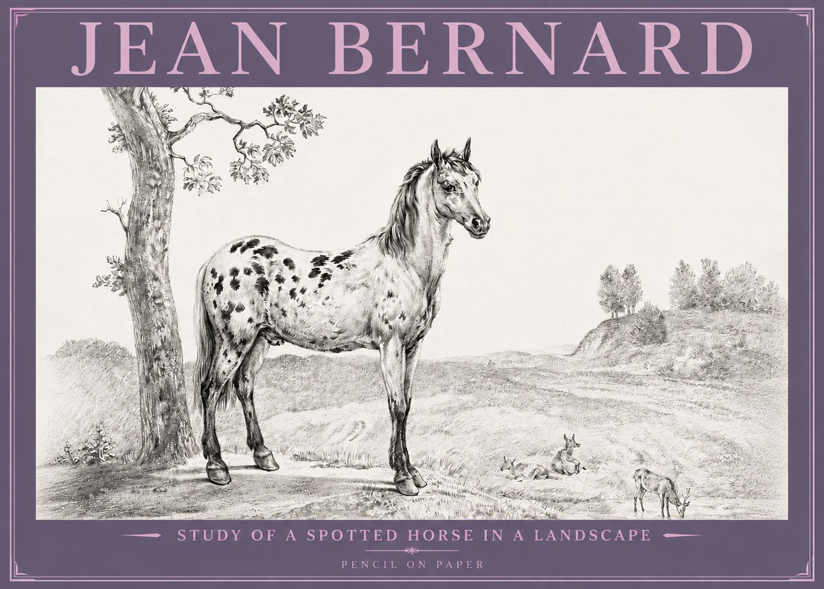 Jean Bernard Study of a Spotted Horse in a Landscape No4 - Plakat