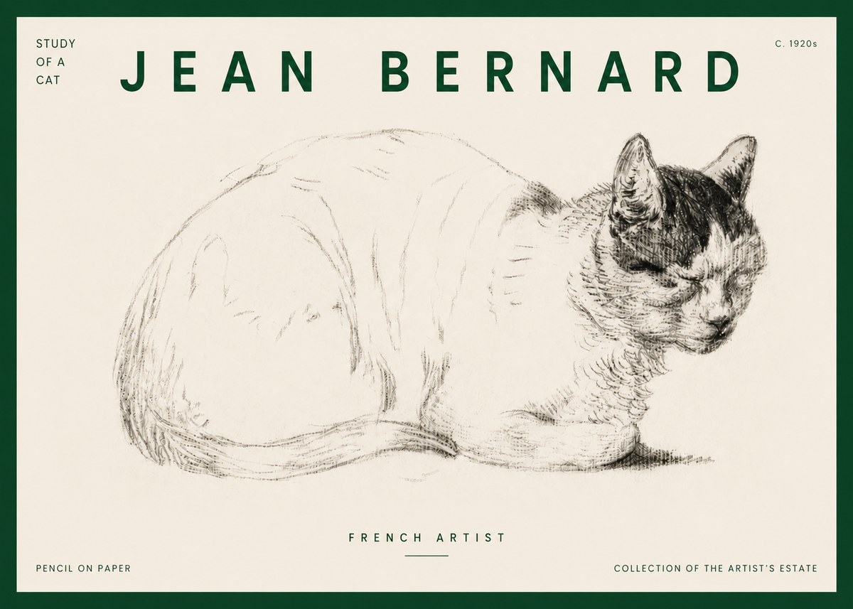 Jean Bernard Study of a Cat III No4 - Plakat