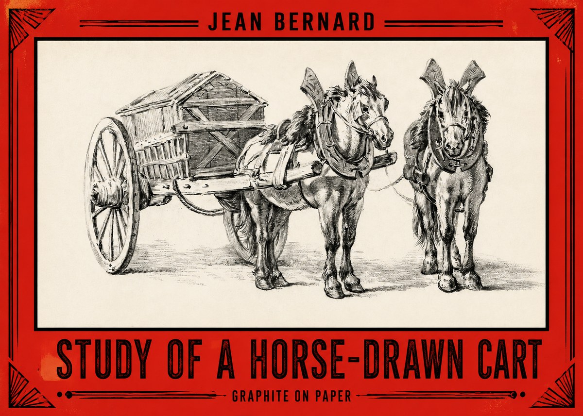 Jean Bernard Horse Team and Cart No3 - Plakat