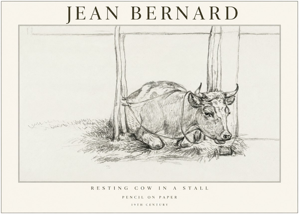 Jean Bernard Resting Cow in a Stall No1 - Plakat