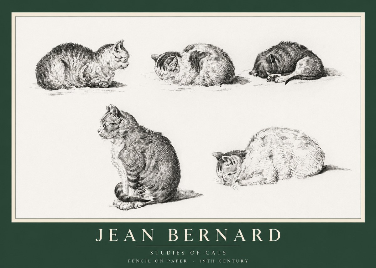 Jean Bernard Studies of Cats No1 - Plakat
