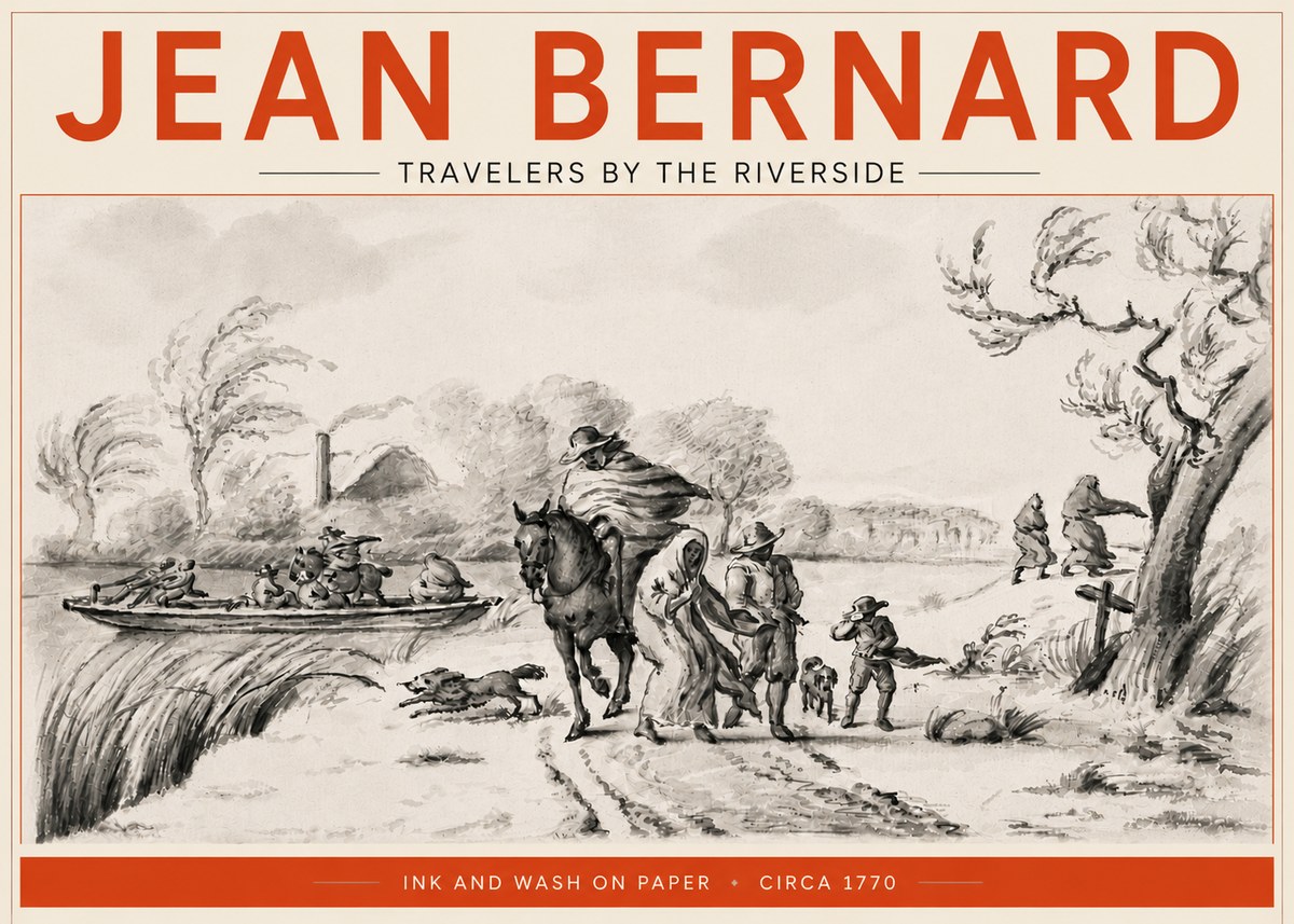 Jean Bernard Travelers by the Riverside No5 - Plakat