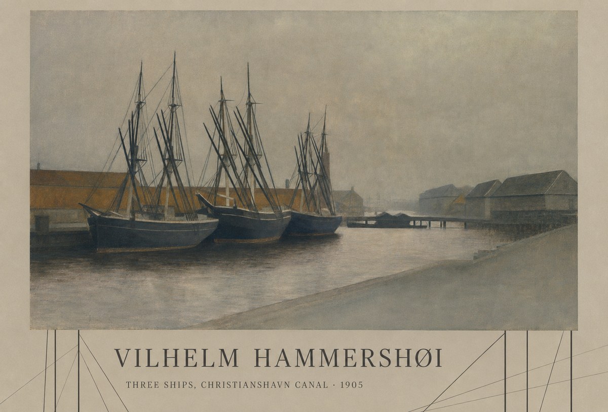 Vilhelm Hammershøi Three Ships, Christianshavn Canal No3 - Plakat