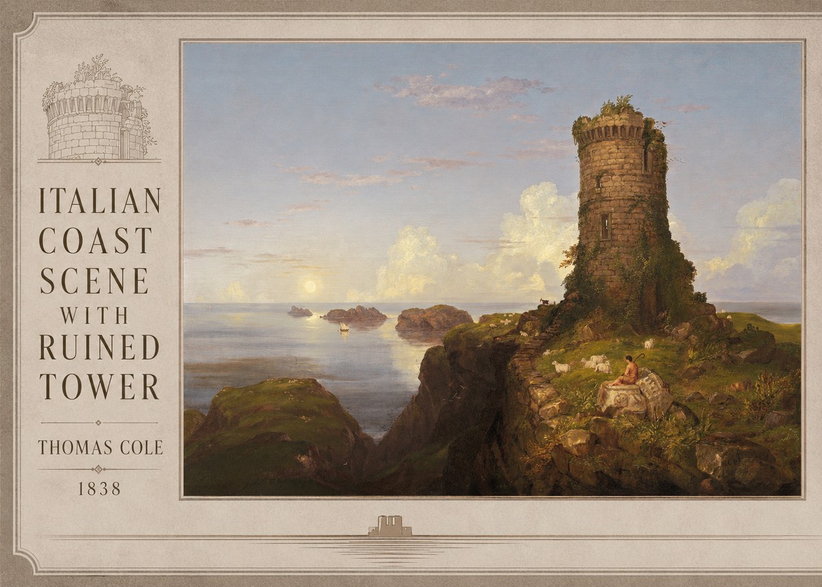 Thomas Cole Italian Coast Scene with Ruined Tower I No2 - Plakat