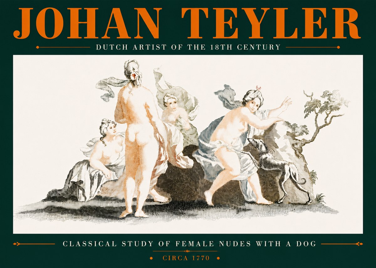 Johan Teyler Classical Study of Female Nudes with a Dog No5 - Plakat