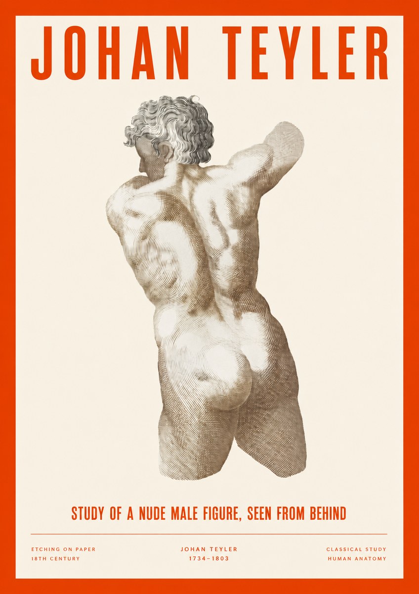 Johan Teyler Study of a Nude Male Figure, Seen from Behind No2 - Plakat