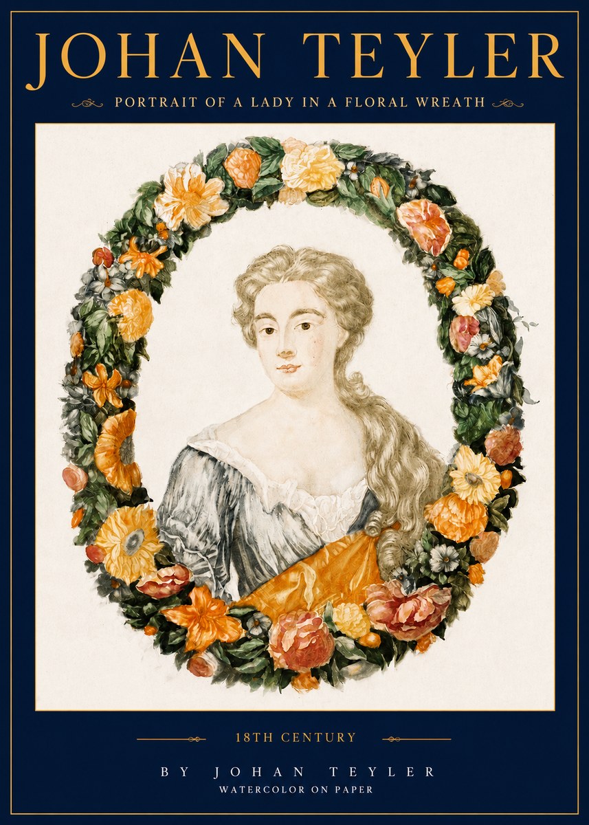 Johan Teyler Portrait of a Lady in a Floral Wreath No3 - Plakat