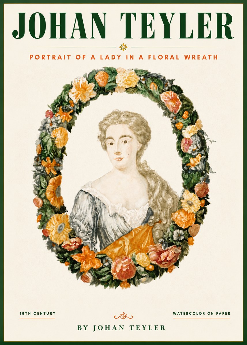 Johan Teyler Portrait of a Lady in a Floral Wreath No4 - Plakat