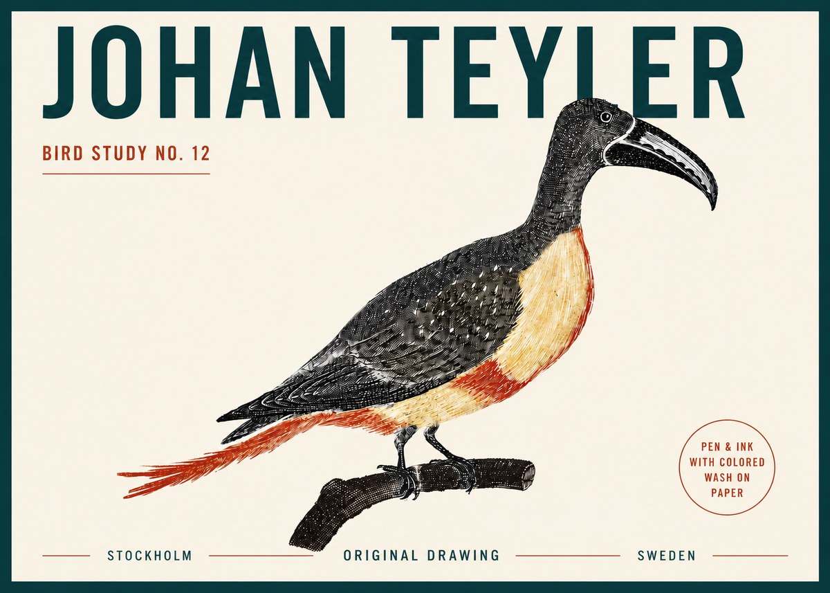 Johan Teyler Bird Study No. 12 - Original Drawing No5 - Plakat