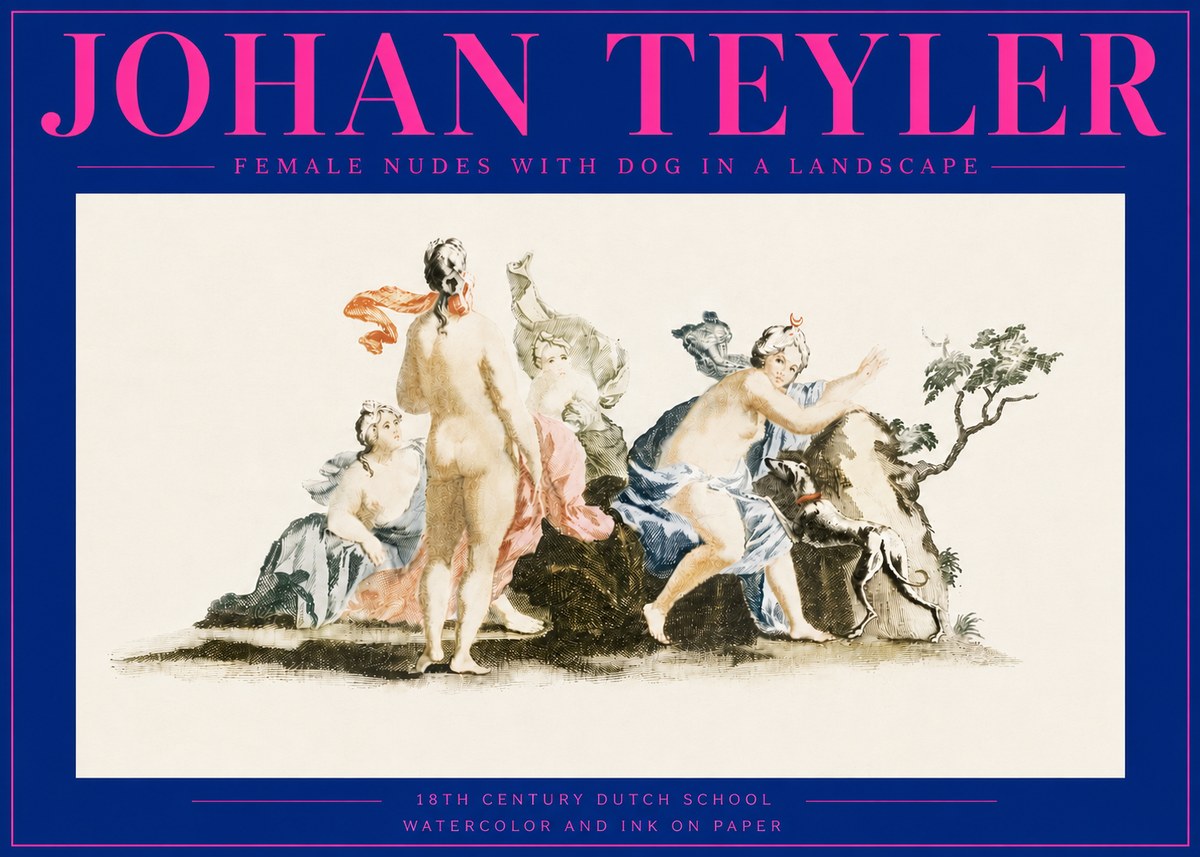 Johan Teyler Nudi Femminili Con Cane in Paesaggio No6 - Plakat