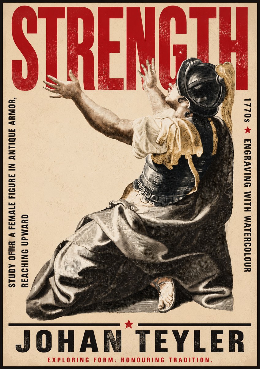 Johan Teyler Study of a Female Figure in Antique Armor, Reaching Upward No5 - Plakat