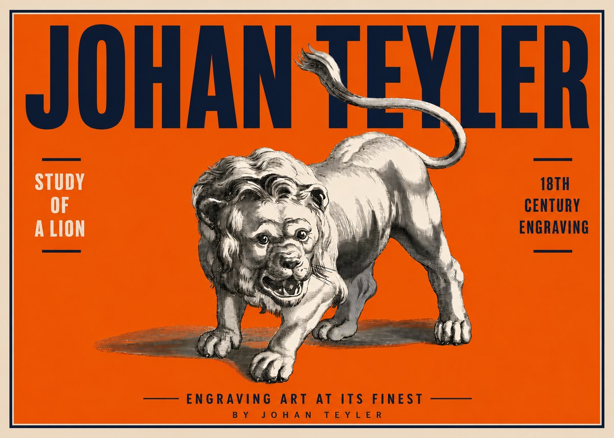 Johan Teyler Study of a Lion No4 - Plakat