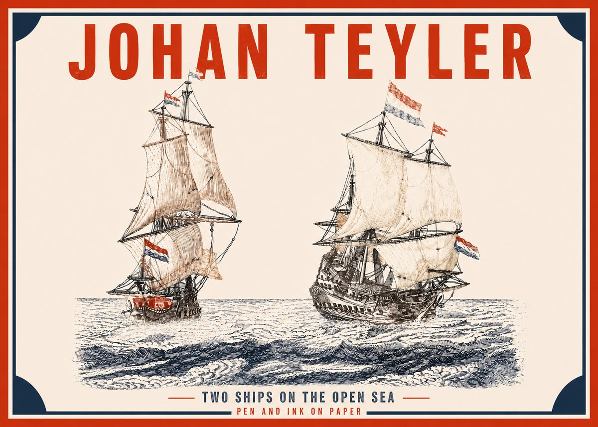 Johan Teyler Two Ships on the Open Sea No2 - Plakat