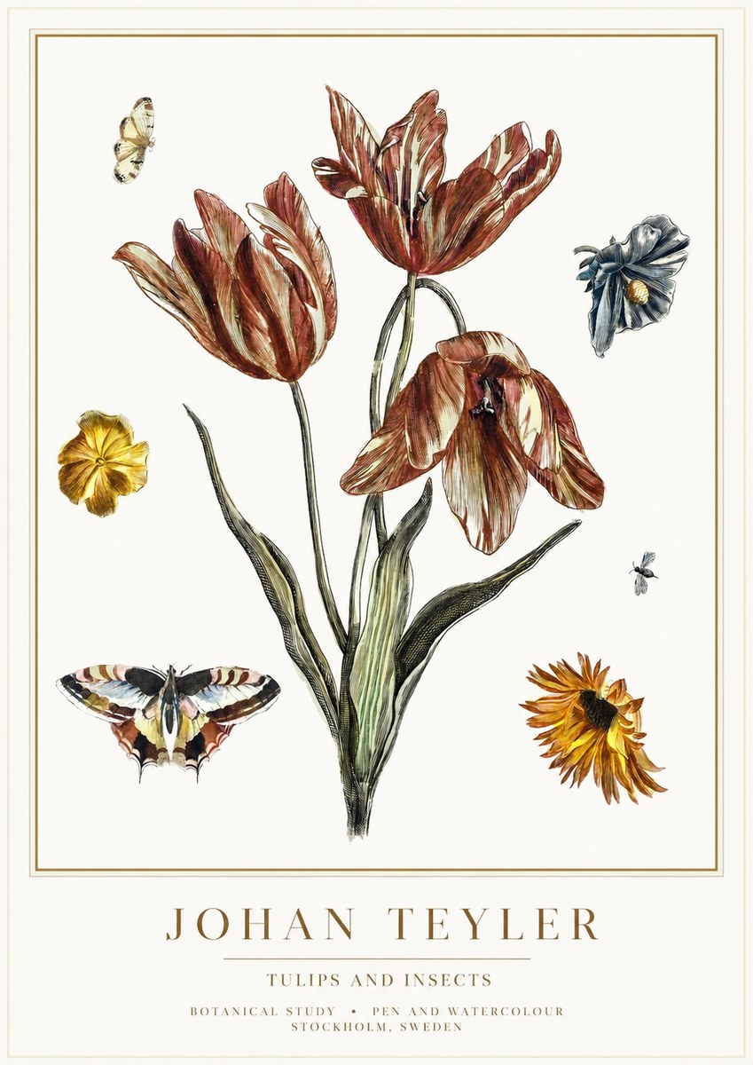 Johan Teyler Tulips and Insects No1 - Plakat