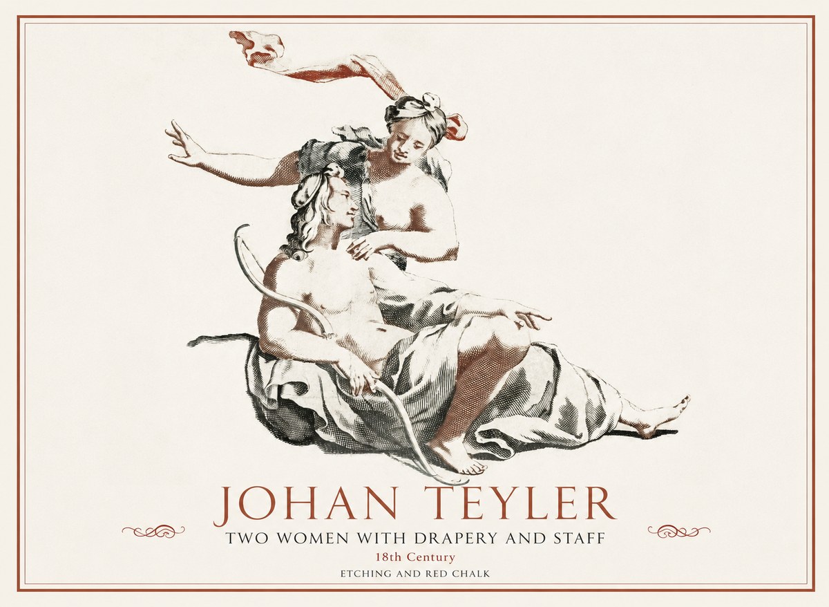 Johan Teyler Two Women with Drapery and Staff No1 - Plakat