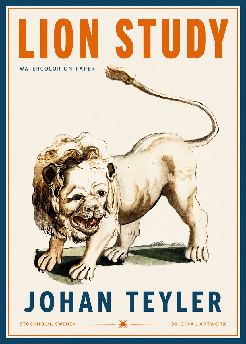 Johan Teyler Lion Study No2 - Plakat