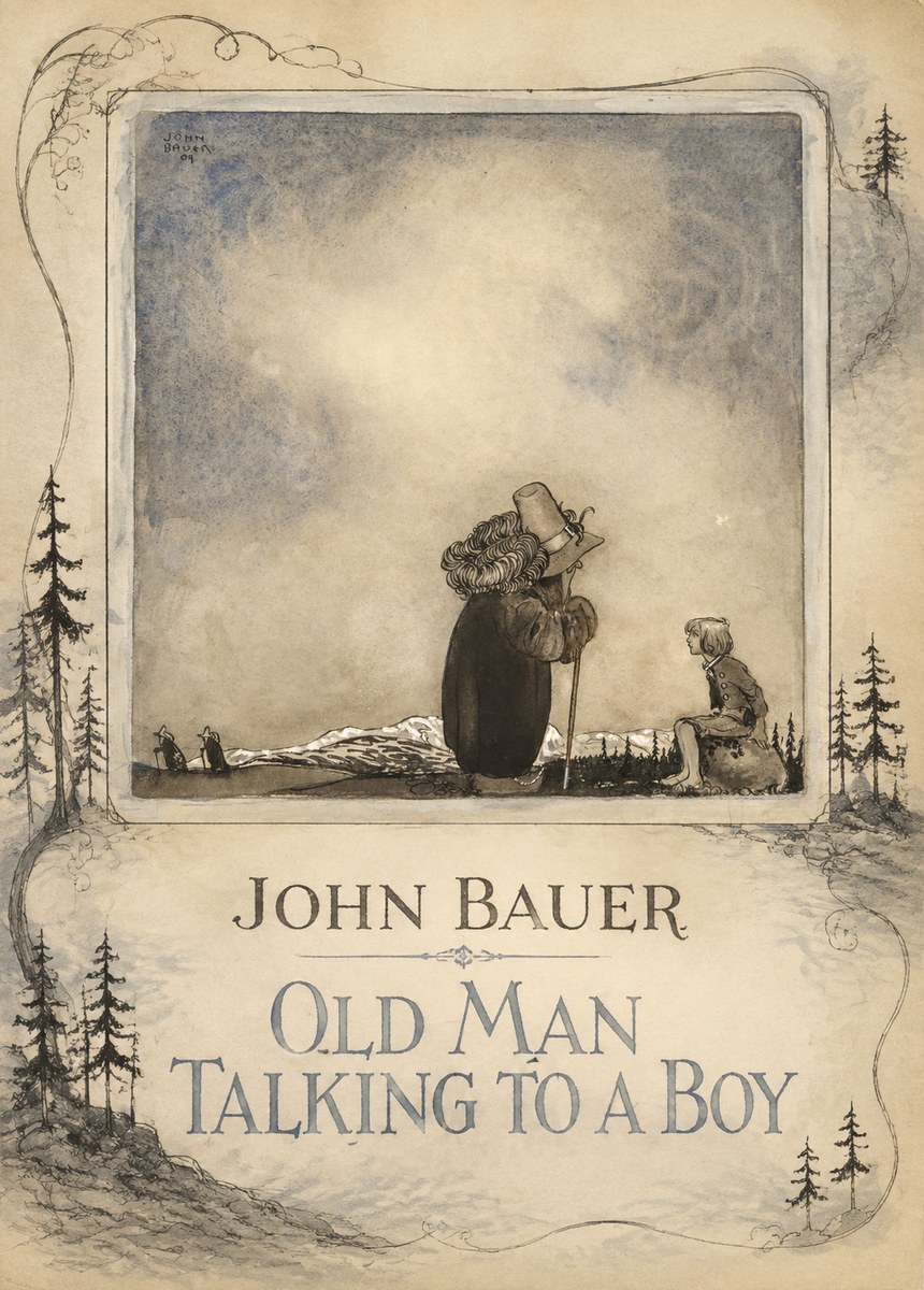 John Bauer Old Man Talking to a Boy No2 - Plakat