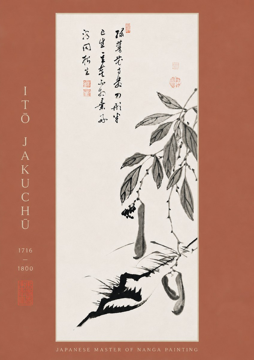 Itō Jakuchū Branch with Pods and Calligraphy No8 - Plakat