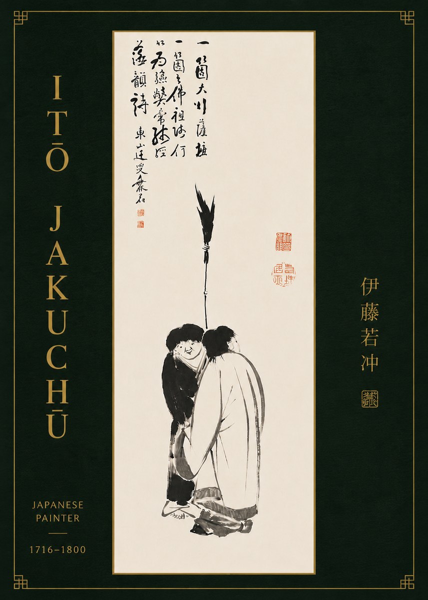 Itō Jakuchū Two Figures Holding a Staff No8 - Plakat