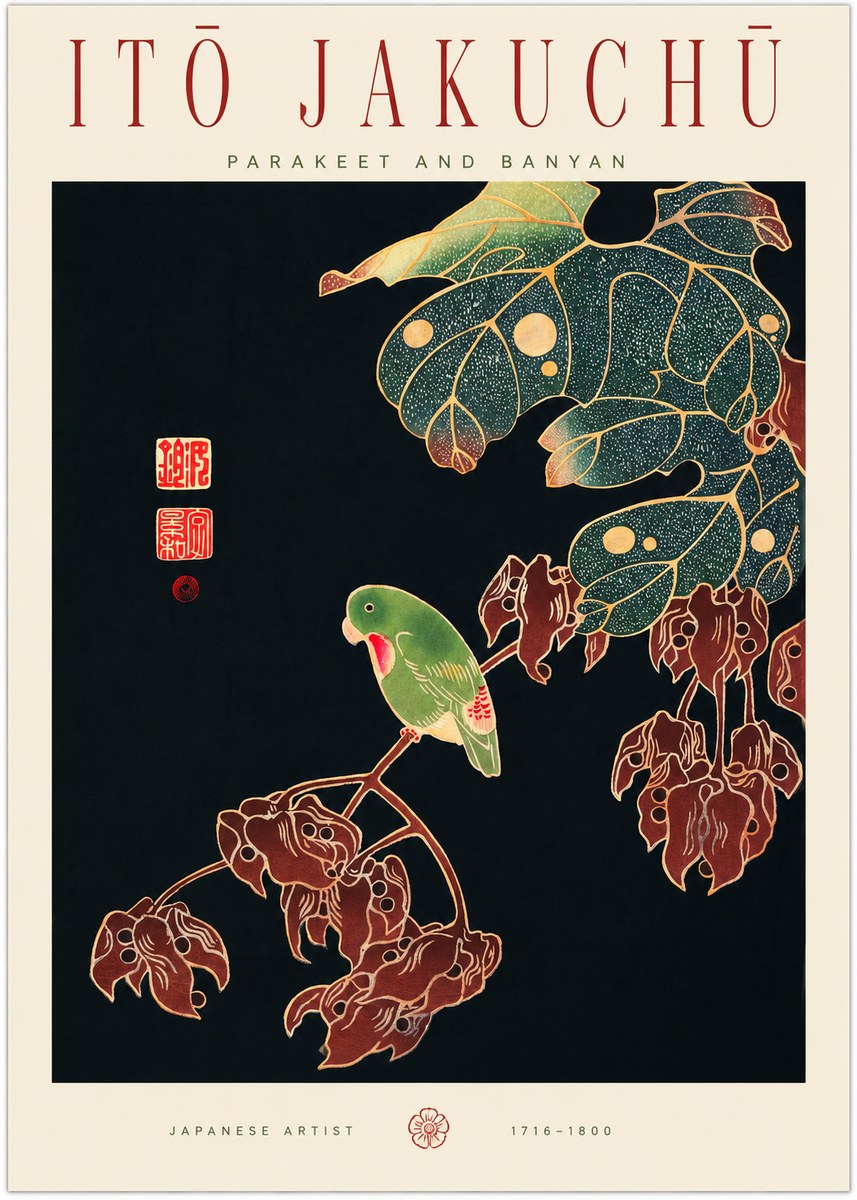 Itō Jakuchū Parakeet and Banyan No1 - Plakat