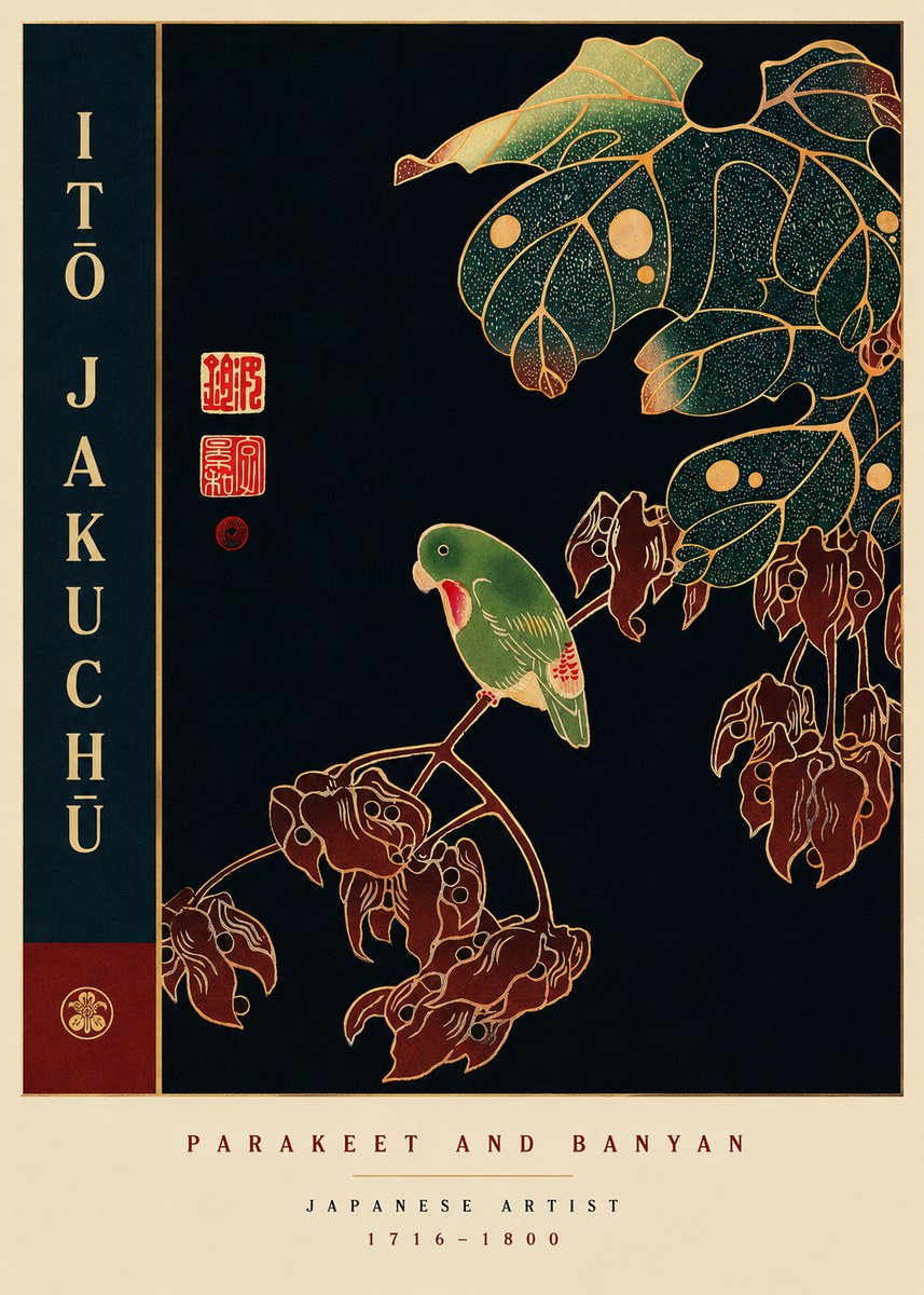 Itō Jakuchū Parakeet and Banyan No6 - Plakat