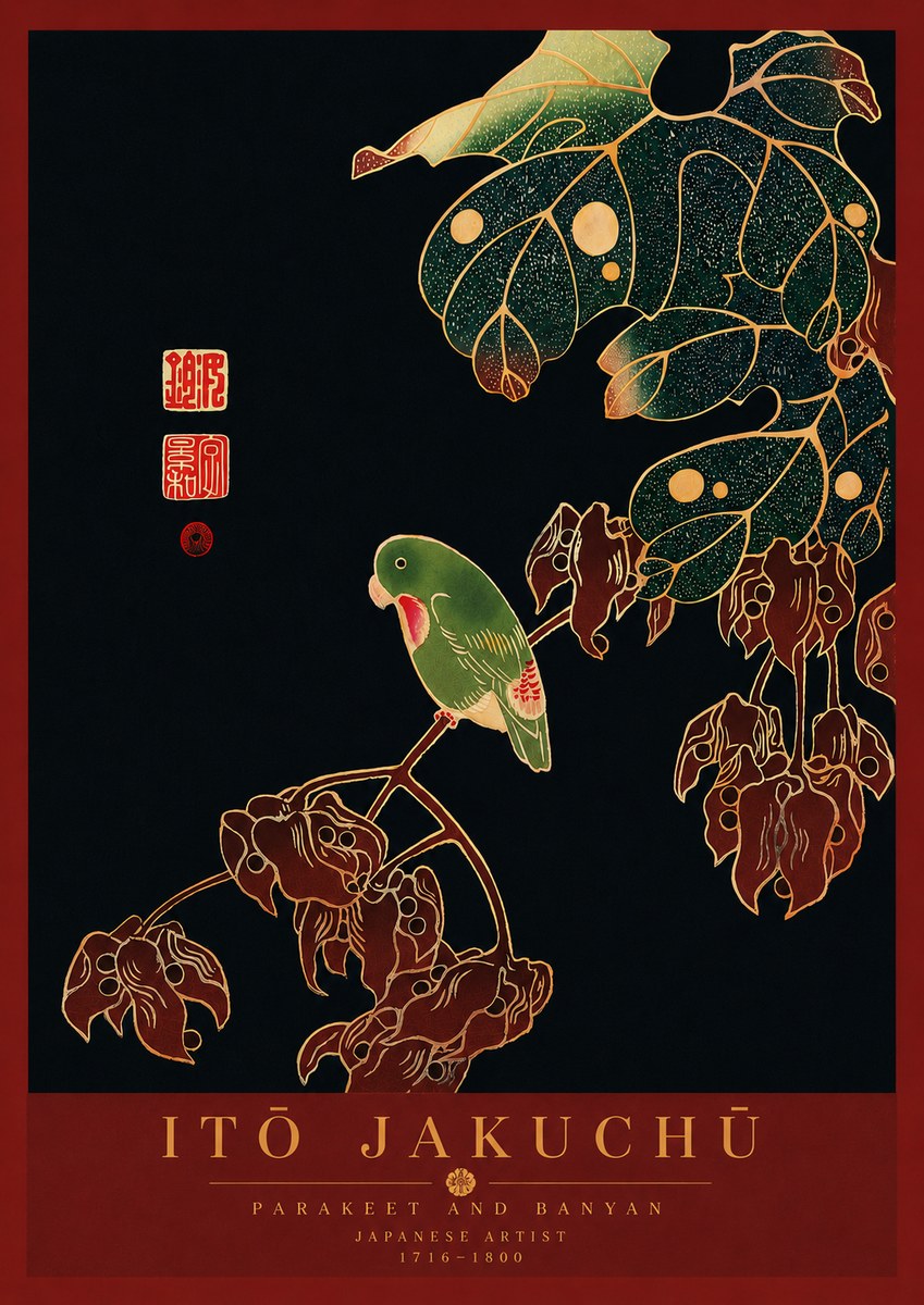Itō Jakuchū Parakeet and Banyan No8 - Plakat