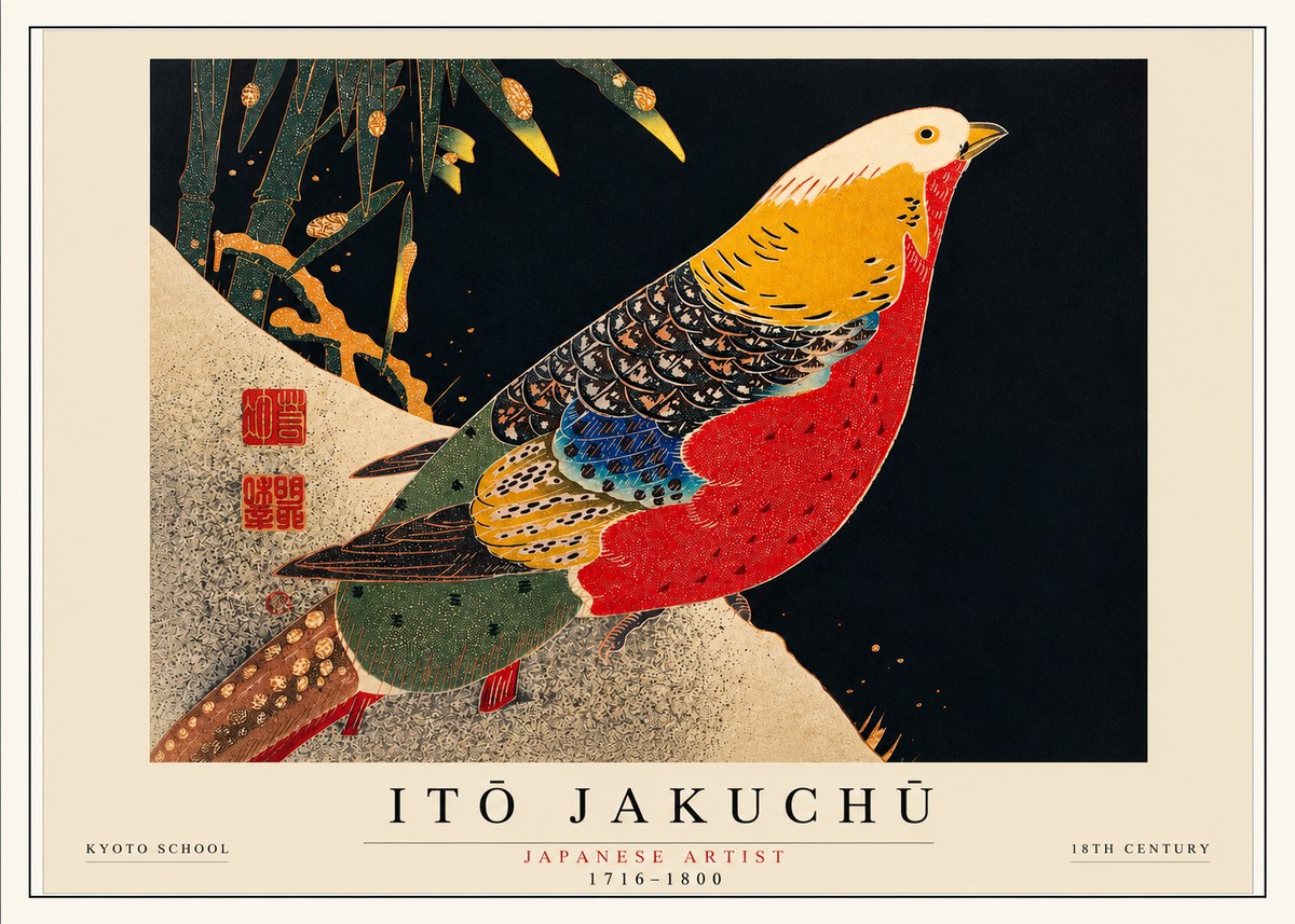 Itō Jakuchū Golden Pheasant and Bamboo No3 - Plakat
