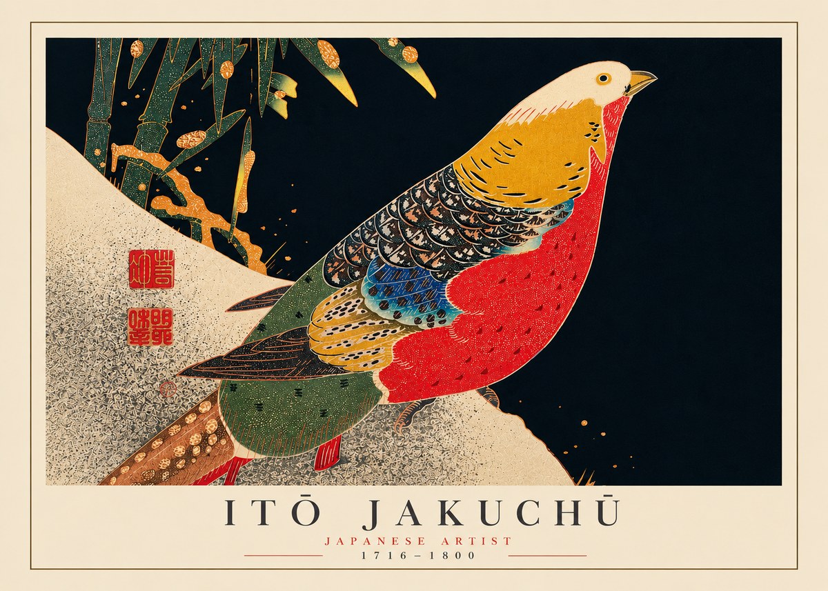 Itō Jakuchū Golden Pheasant and Bamboo No5 - Plakat