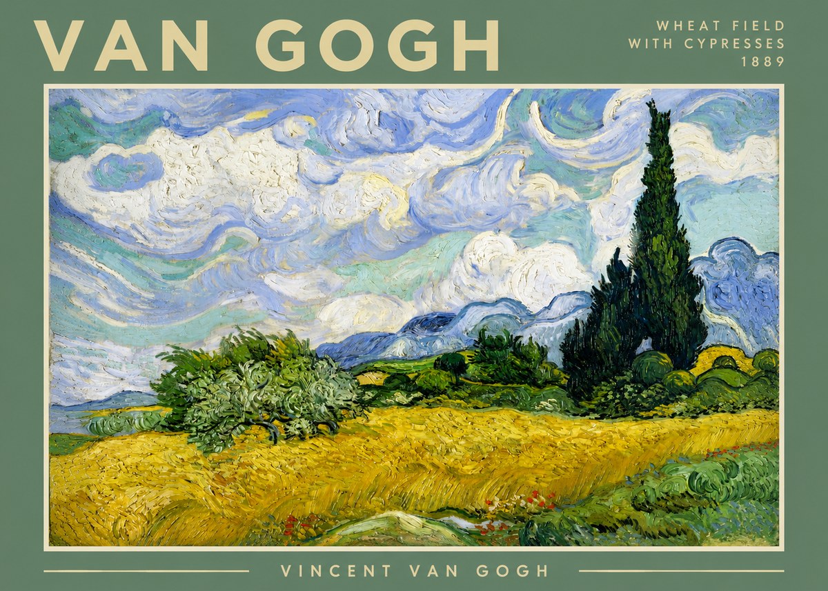 Van Gogh Wheat Field with Cypresses, 1889 No3 - Plakat