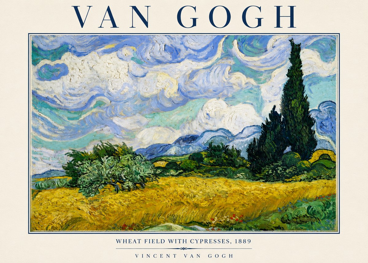 Van Gogh Wheat Field with Cypresses, 1889 No4 - Plakat