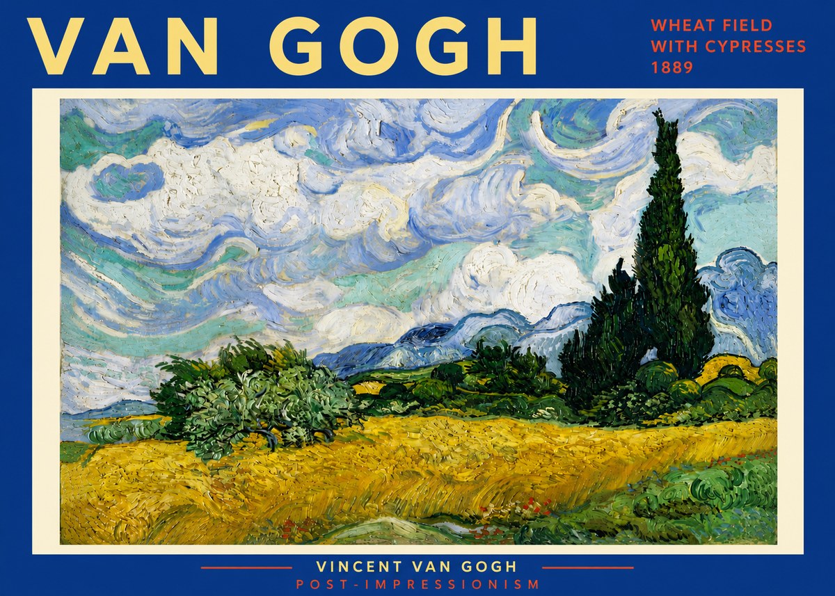 Van Gogh Wheat Field with Cypresses, 1889 No6 - Plakat