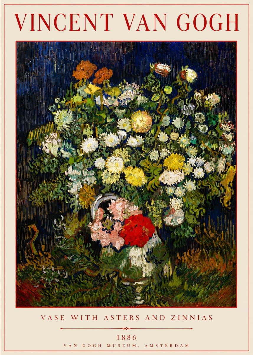 Van Gogh Vase with Asters and Zinnias No6 - Plakat