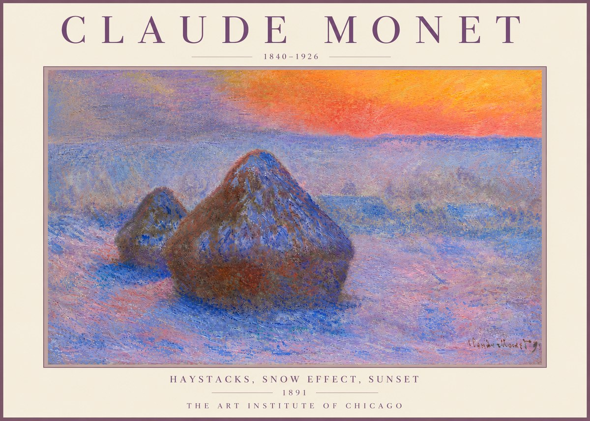 Monet Haystacks, Snow Effect, Sunset No6 - Plakat