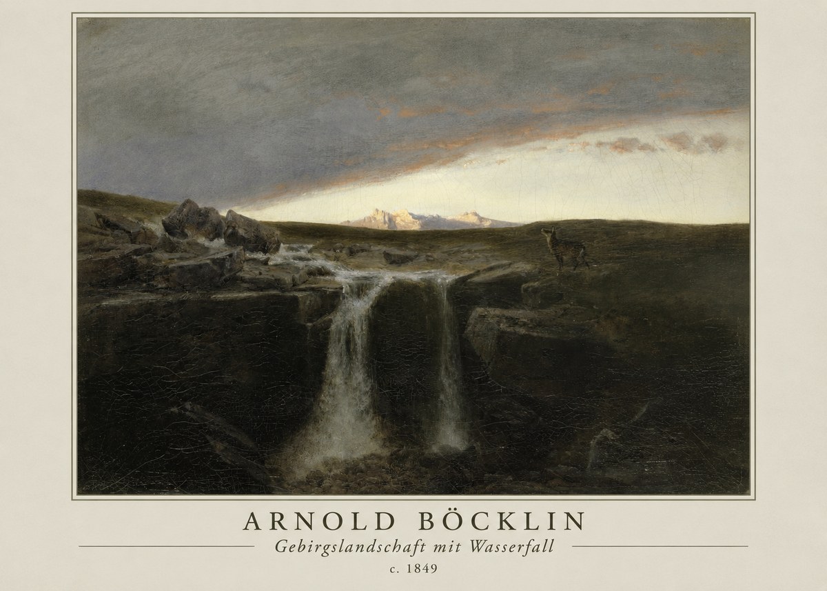Arnold Böcklin Gebirgslandschaft Mit Wasserfall No1 - Plakat