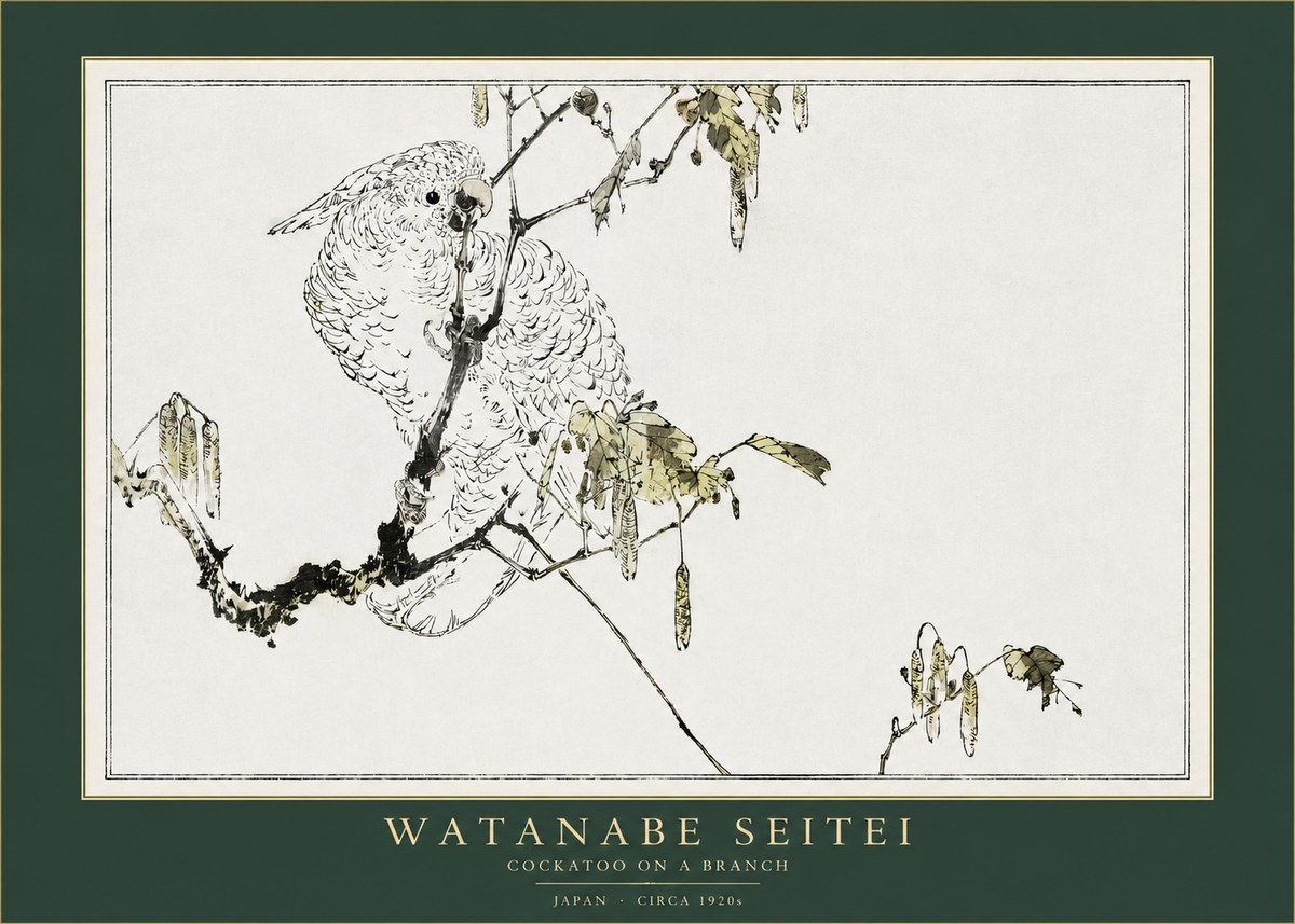 Watanabe Seitei Cockatoo on a Branch No2 - Plakat