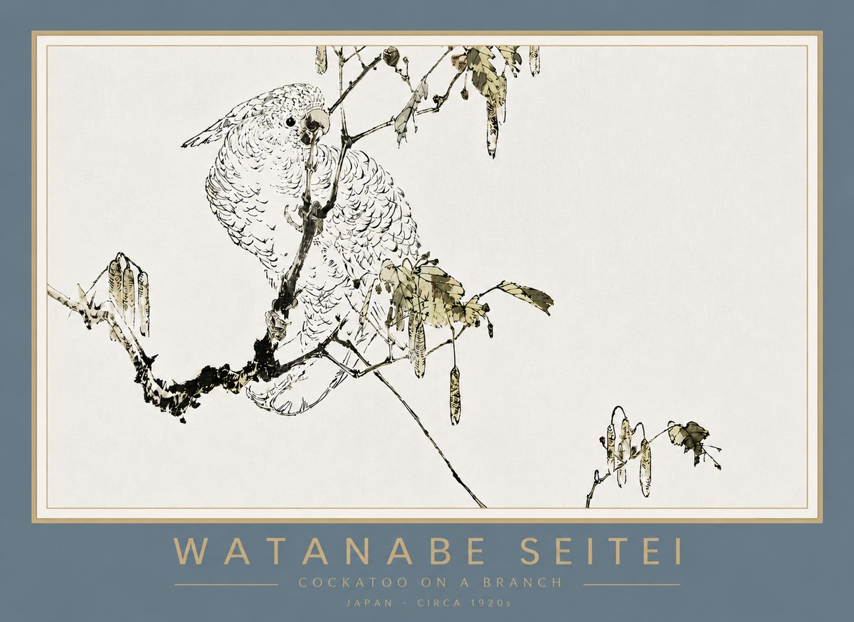Watanabe Seitei Cockatoo on a Branch No4 - Plakat