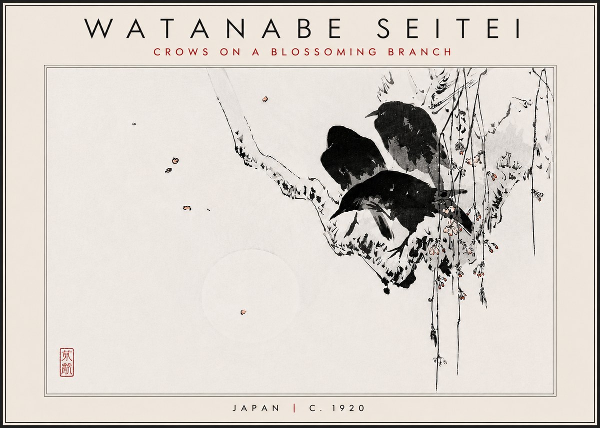 Watanabe Seitei Crows on a Blossoming Branch No5 - Plakat