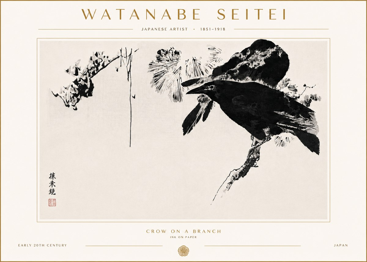 Watanabe Seitei Crow on a Branch No6 - Plakat