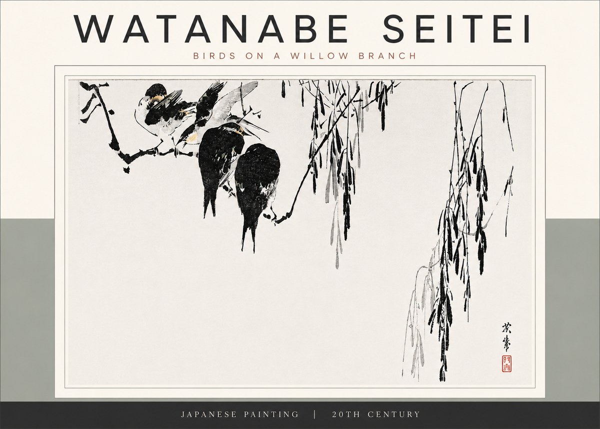 Watanabe Seitei Birds on a Willow Branch No5 - Plakat