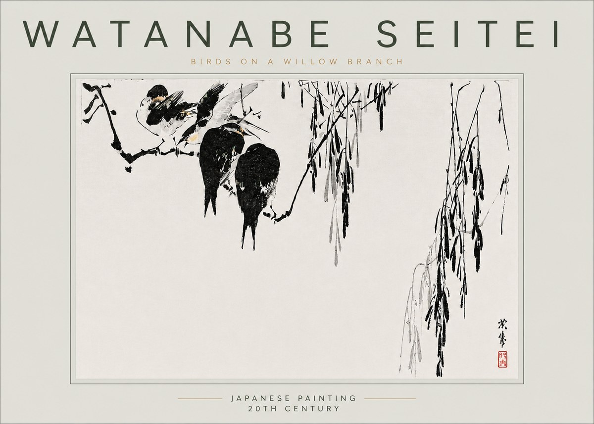 Watanabe Seitei Birds on a Willow Branch No6 - Plakat