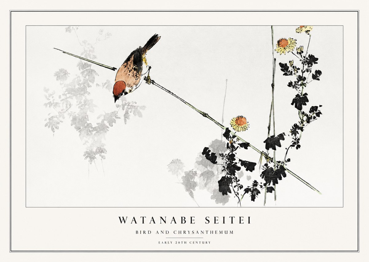 Watanabe Seitei Bird and Chrysanthemum No1 - Plakat
