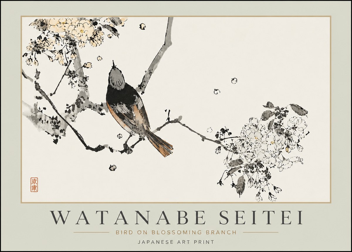 Watanabe Seitei Bird on Blossoming Branch No4 - Plakat