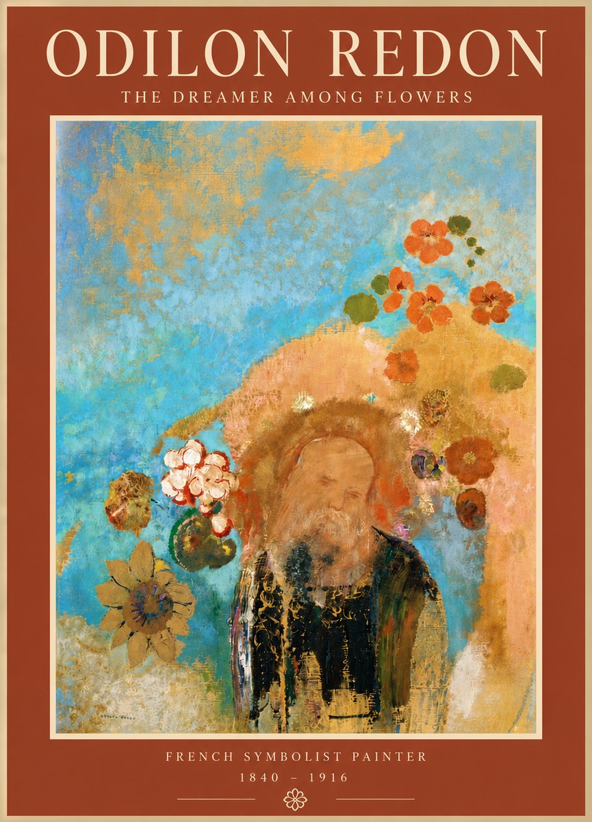 Odilon Redon The Dreamer Among Flowers No6 - Plakat